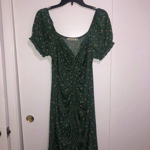Low cut, off shoulder green floral, XL dress